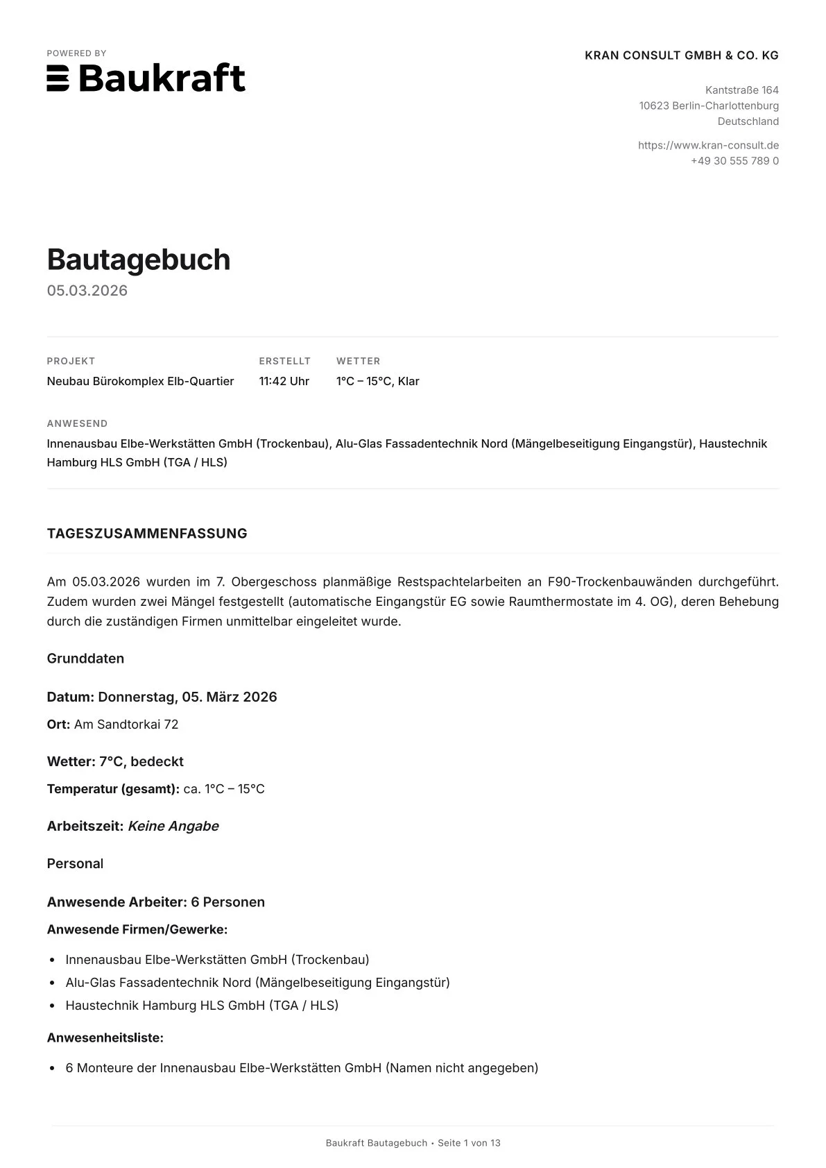 Professioneller PDF Baubericht